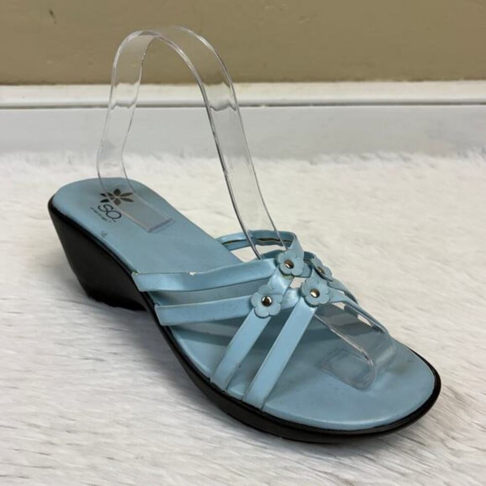 So Vintage Light Blue Strappy Floral Leda Wedge Sandals Size 9 Y2K 00s